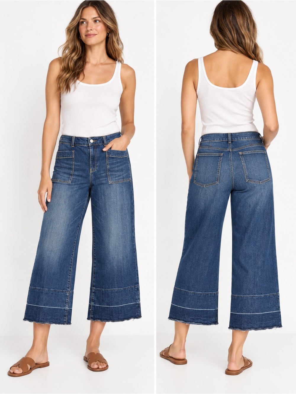 Pilcro and the Letterpress Wide Leg Crop Jeans 32 Medium Wash Raw Hem